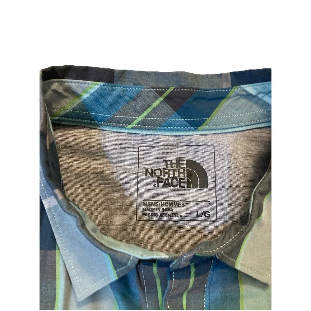 The North Face Mens Size L Button Down Shirt Short Sleeve Green Plaid Spring